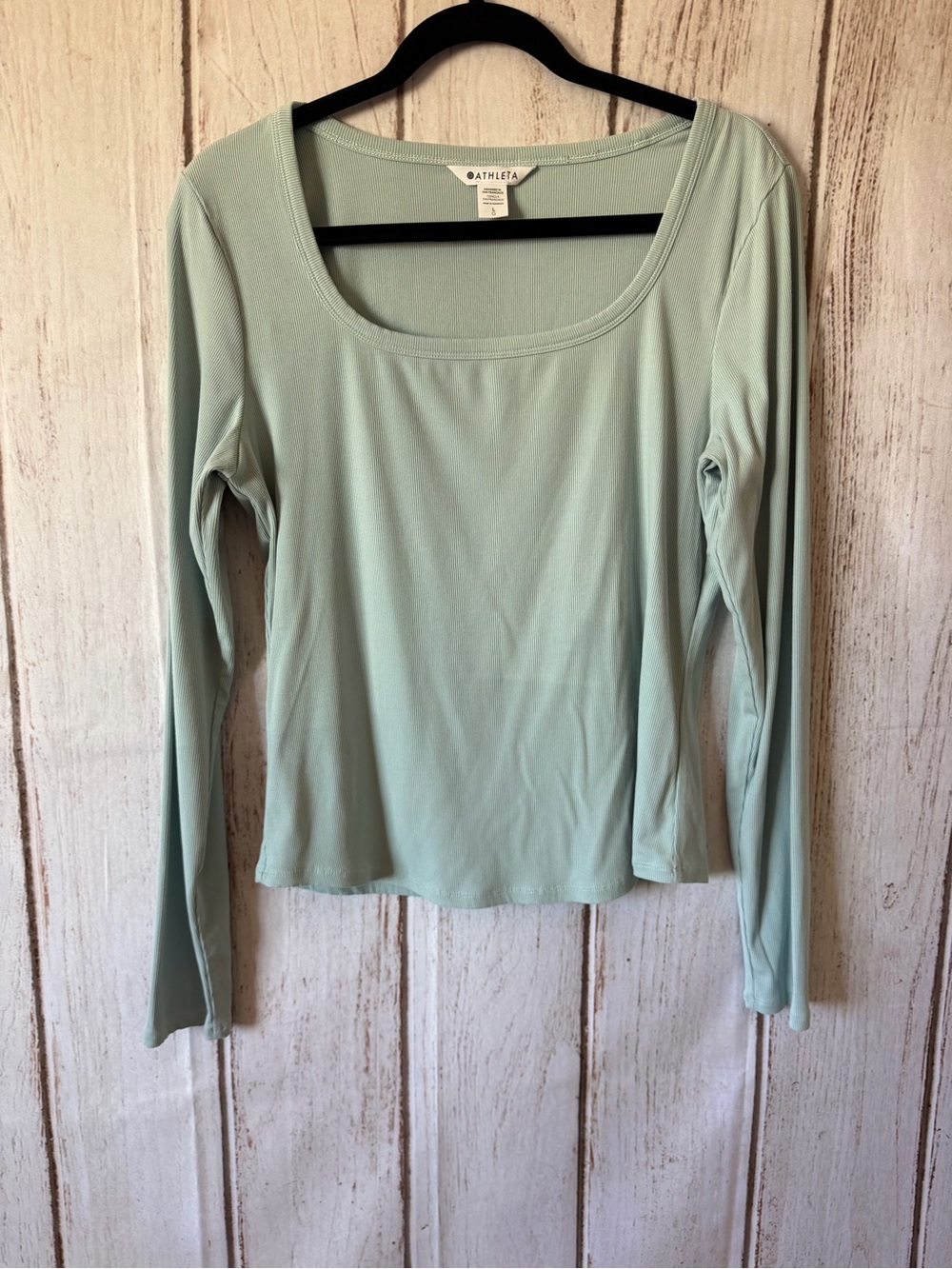 Athleta Renew Ribbed Scoop Neck Long Sleeve Mint Top Size L NWOT